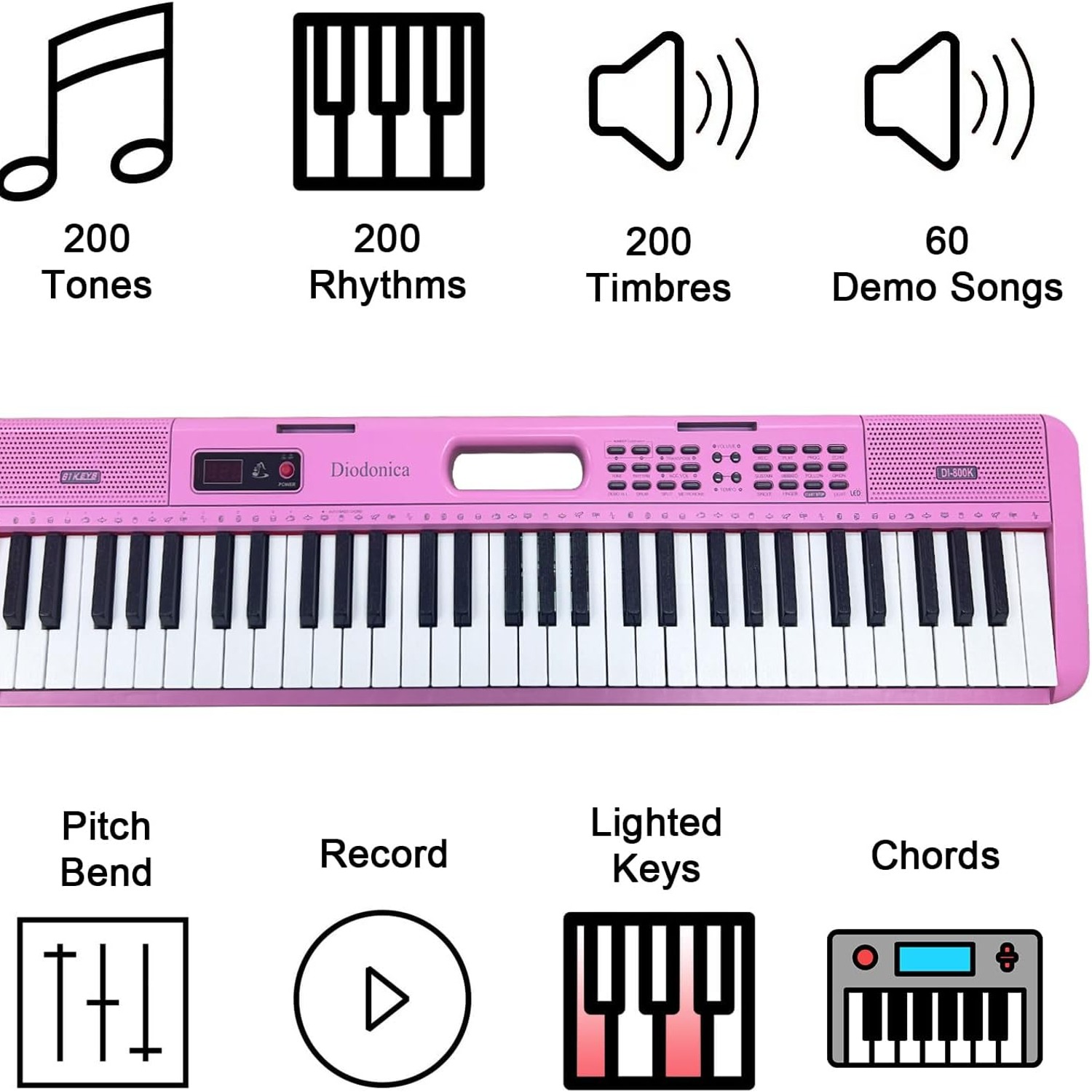Diodonica 61-Key Lighted Beginner Keyboard Piano