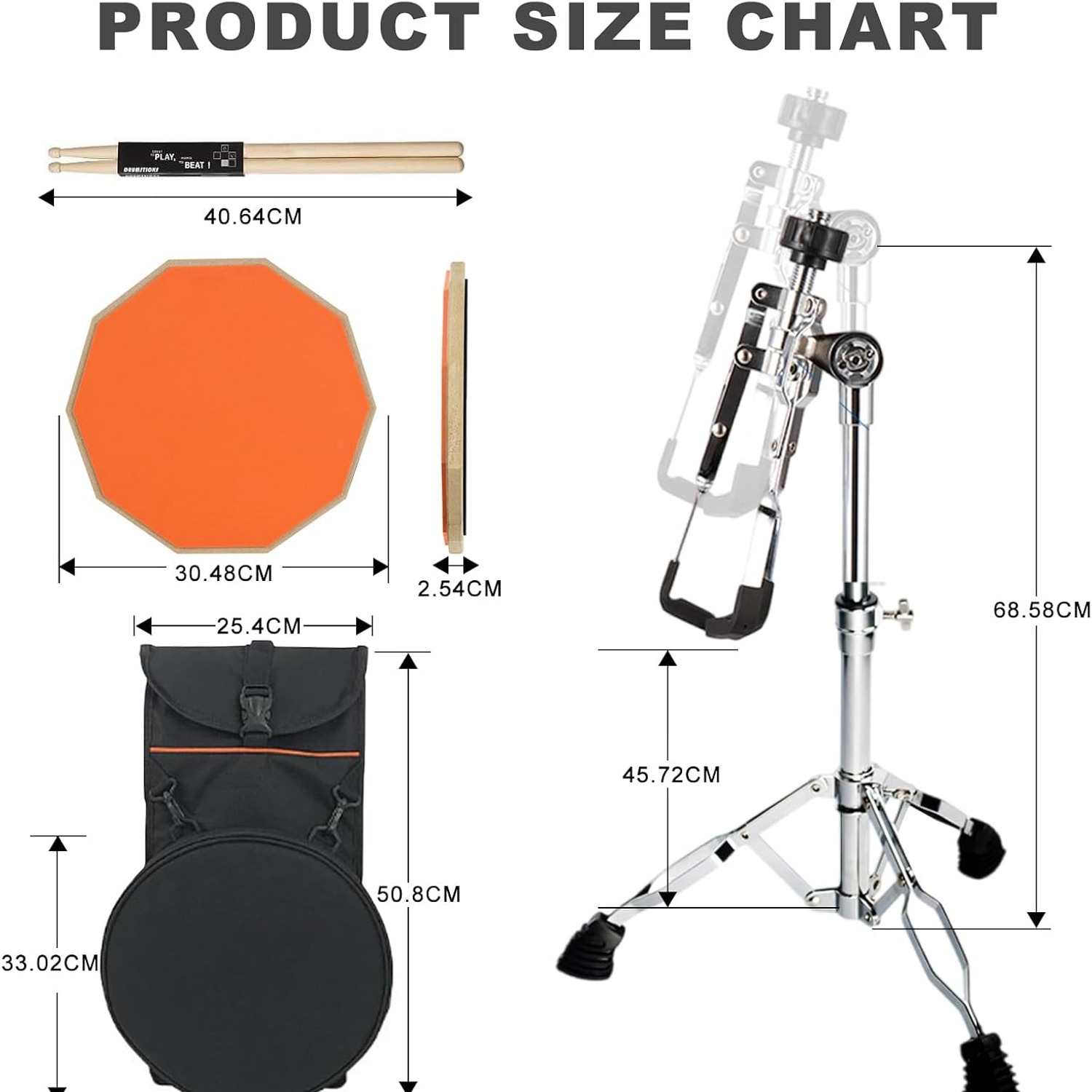 Drum Practice Pad Set with Stand, Sticks and Carry Bag