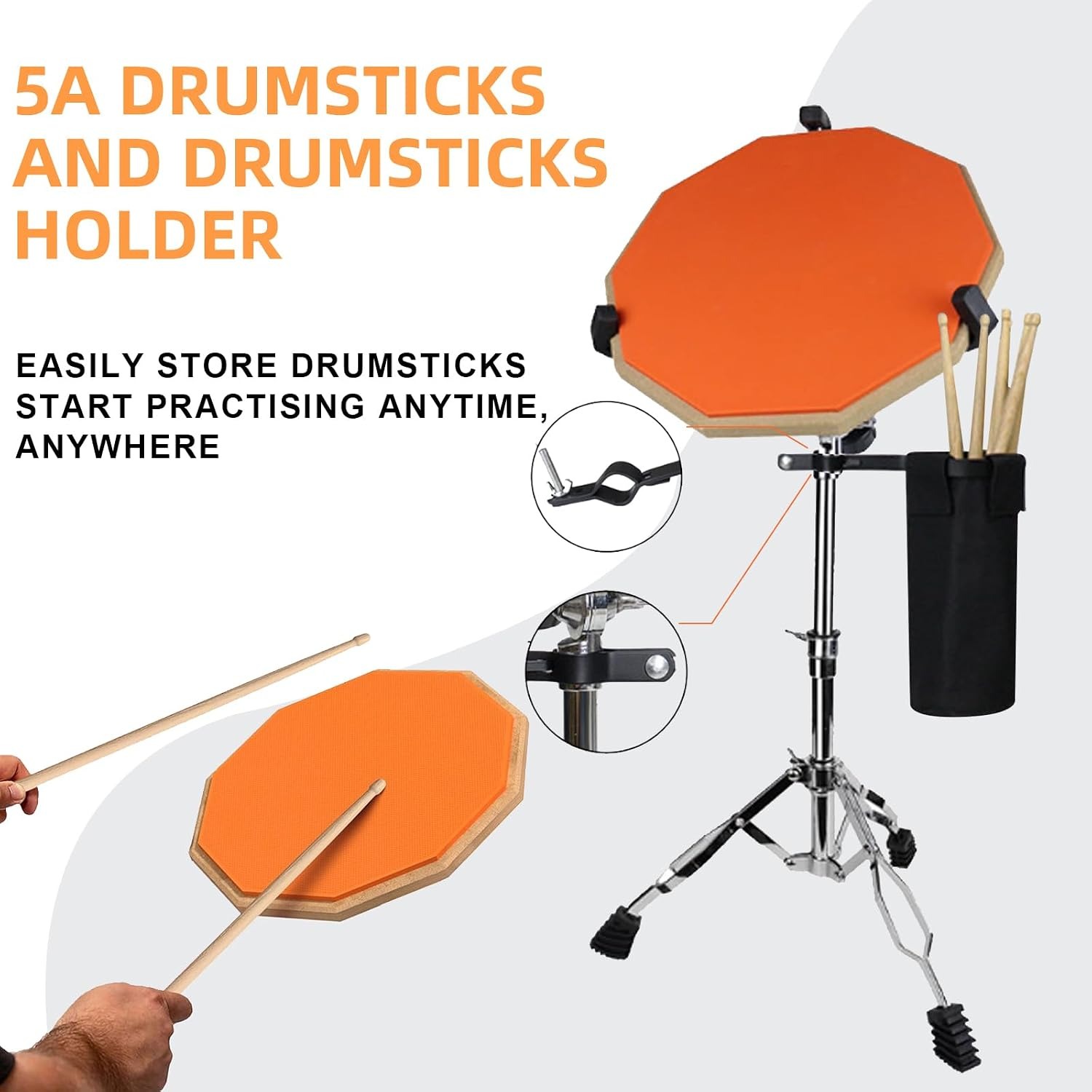 Drum Practice Pad Set with Stand, Sticks and Carry Bag