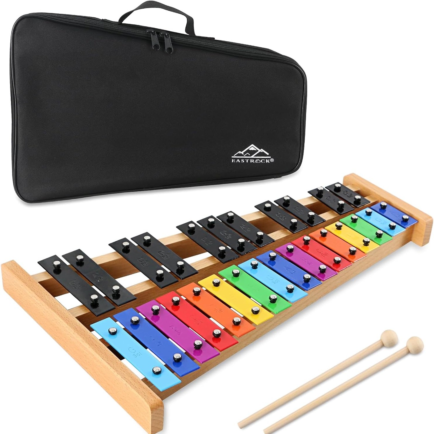 EASTROCK 27-Note Glockenspiel with Wooden Frame, Mallets and Carry Case