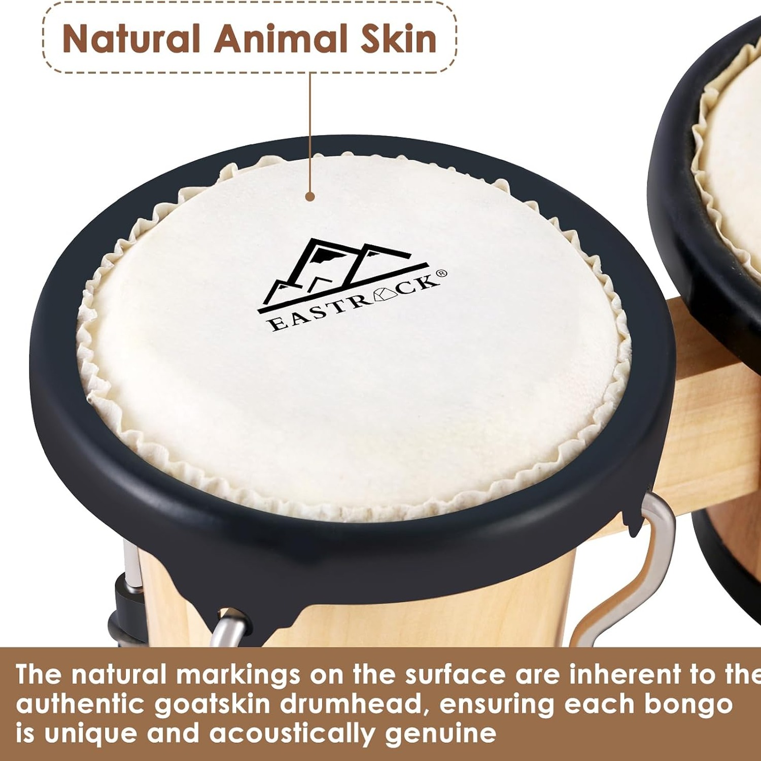 EASTROCK 4 and 5 Inch Tunable Wood Bongo Drum Set with Carry Bag, detail view