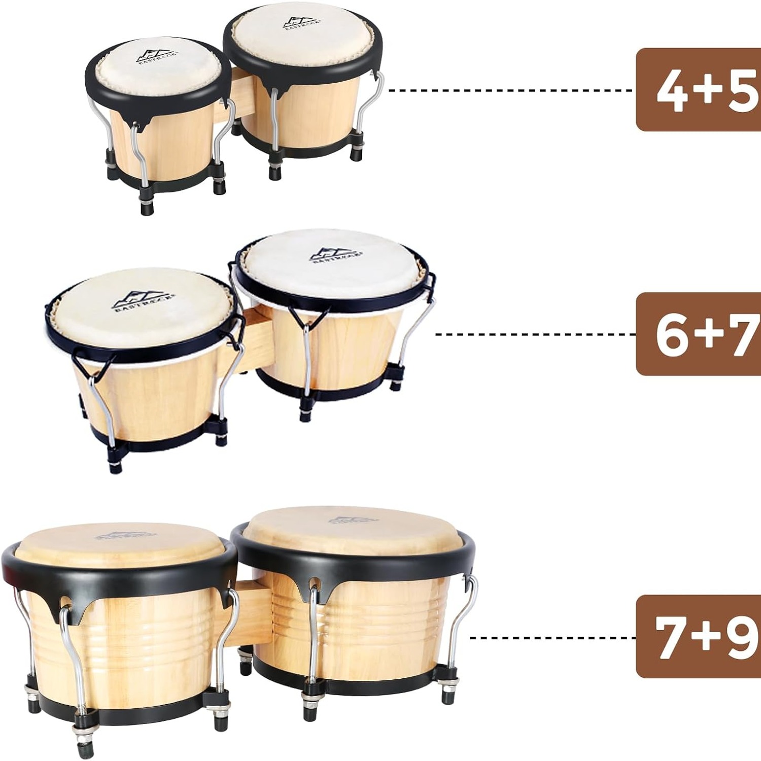 EASTROCK 4 and 5 Inch Tunable Wood Bongo Drum Set with Carry Bag: image 8