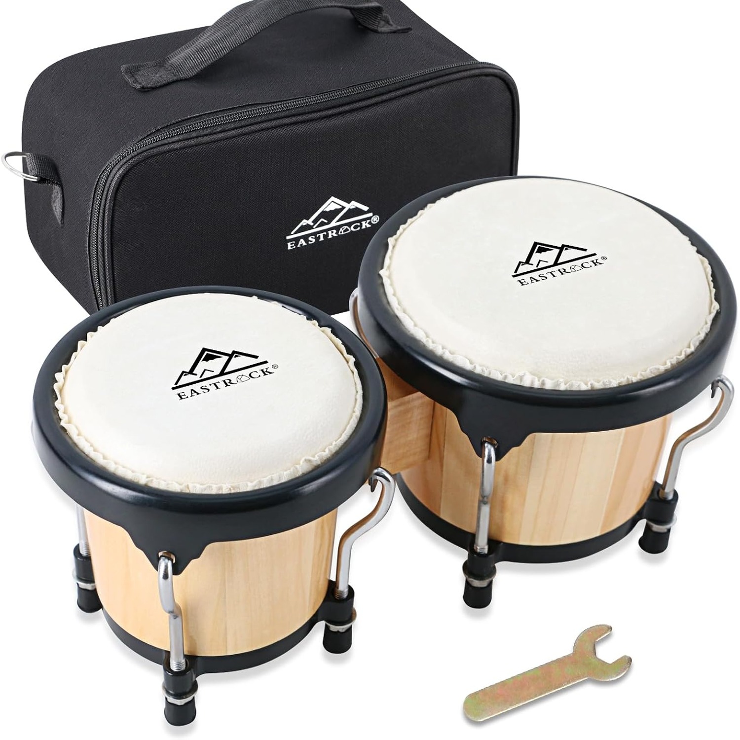 EASTROCK 4 and 5 Inch Tunable Wood Bongo Drum Set with Carry Bag: image 1