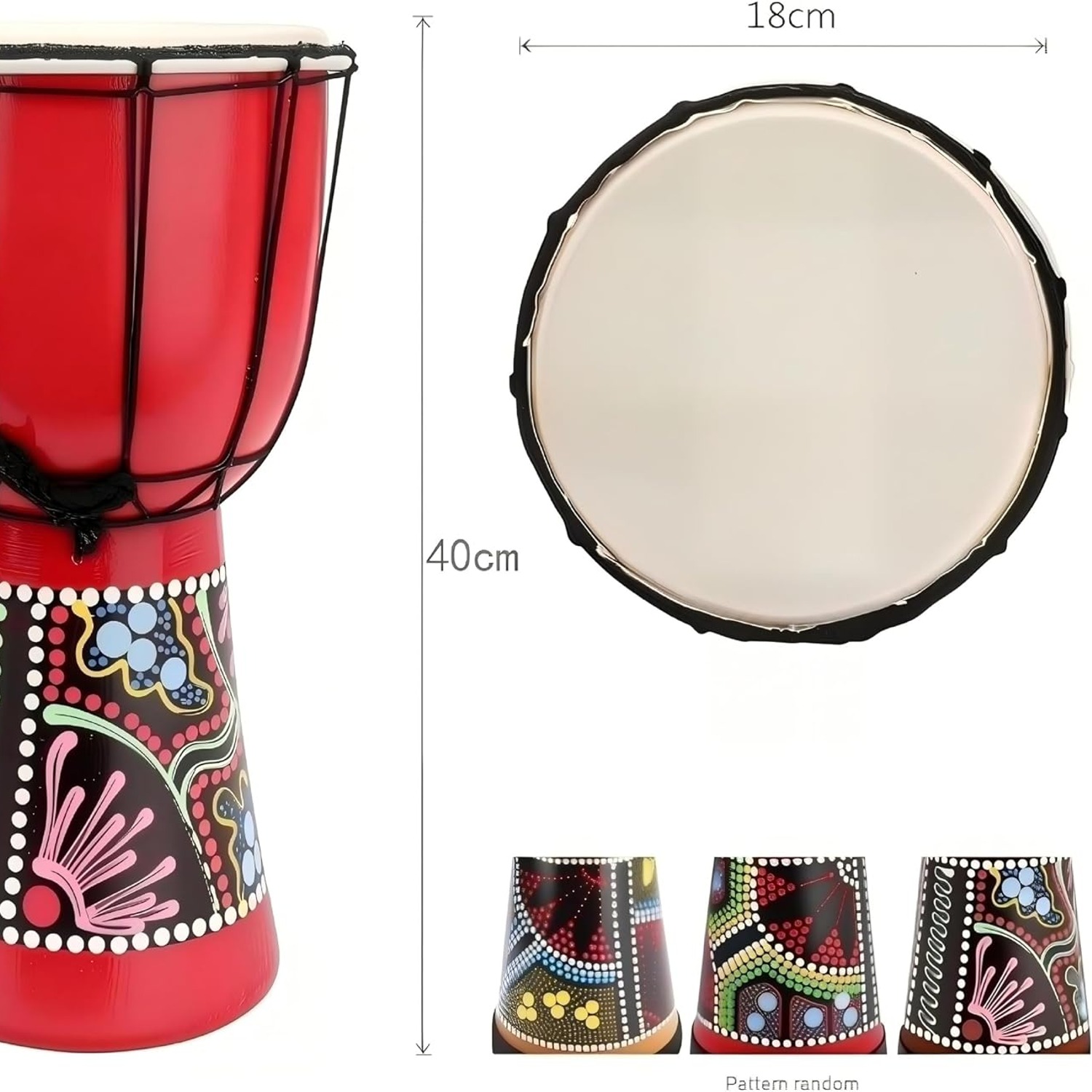 Hand-Painted Mahogany Djembe Drum with Goatskin Head: image 1