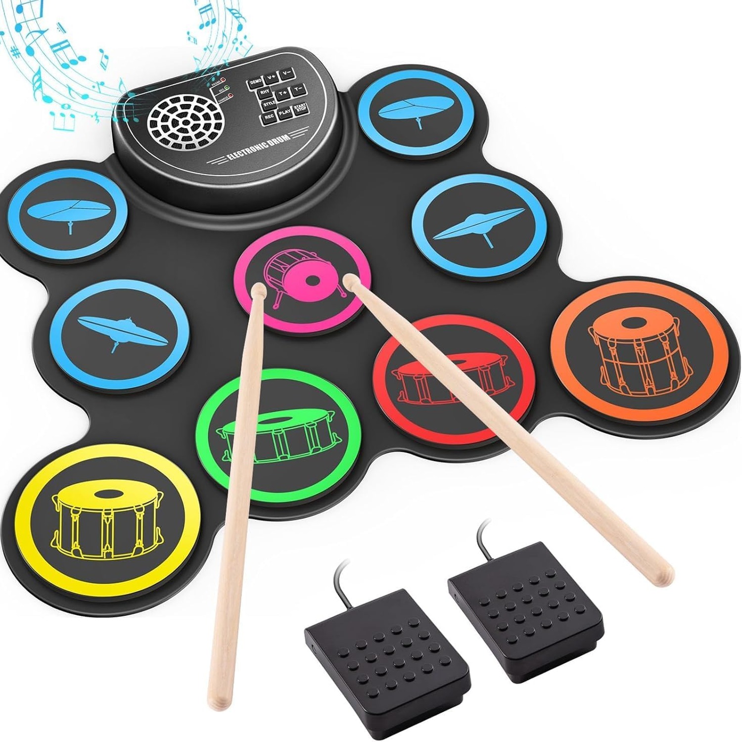 Kids Electronic Drum Pad with 9 Pads and Foot Pedals