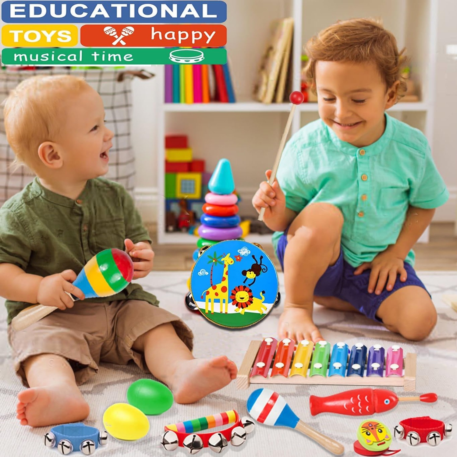 Kids Percussion Set with Wooden Xylophone