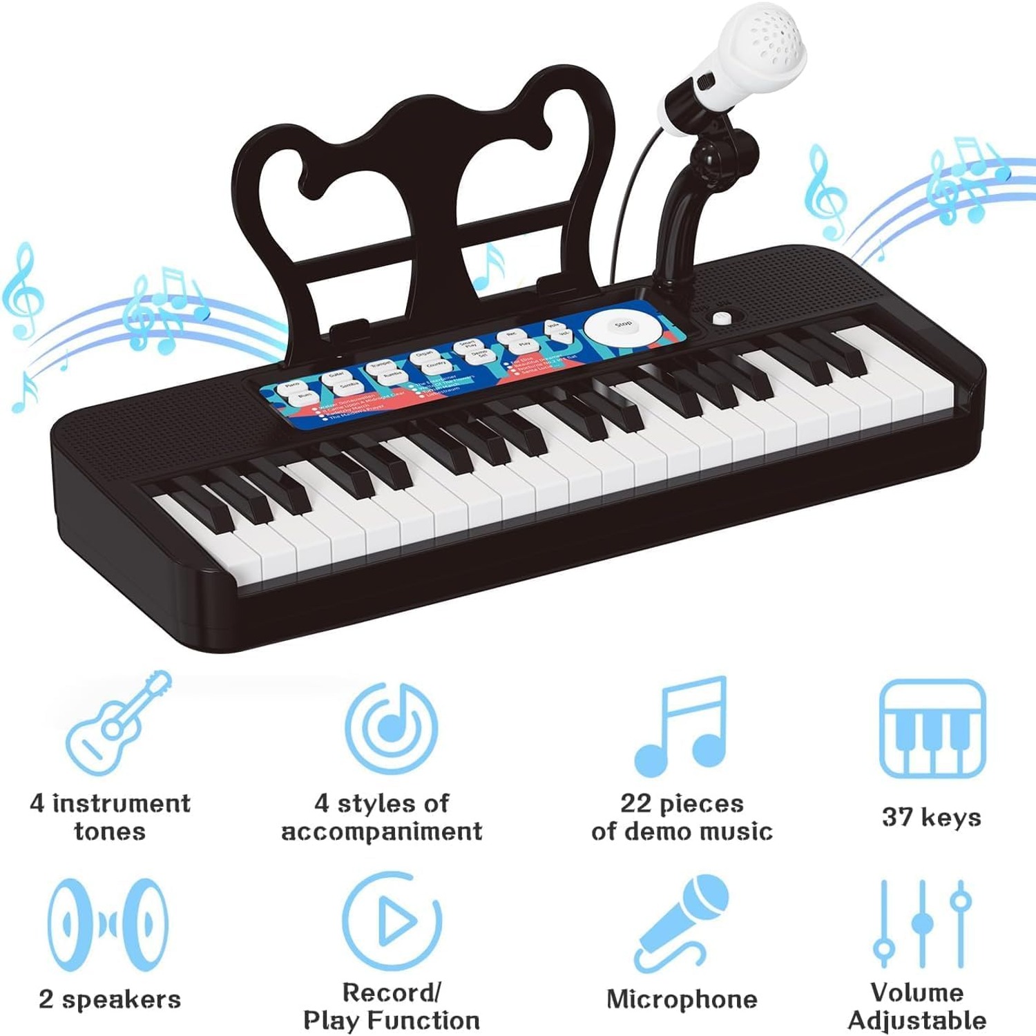 Tucraew 37-Key Kids Piano Keyboard with Microphone, Stool and Music Stand