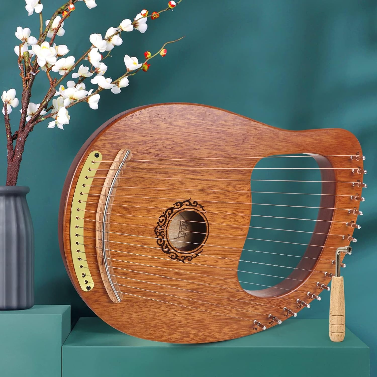 AKLOT 16 String Mahogany Lyre Harp with Gig Bag and Tuning Tools: image 9