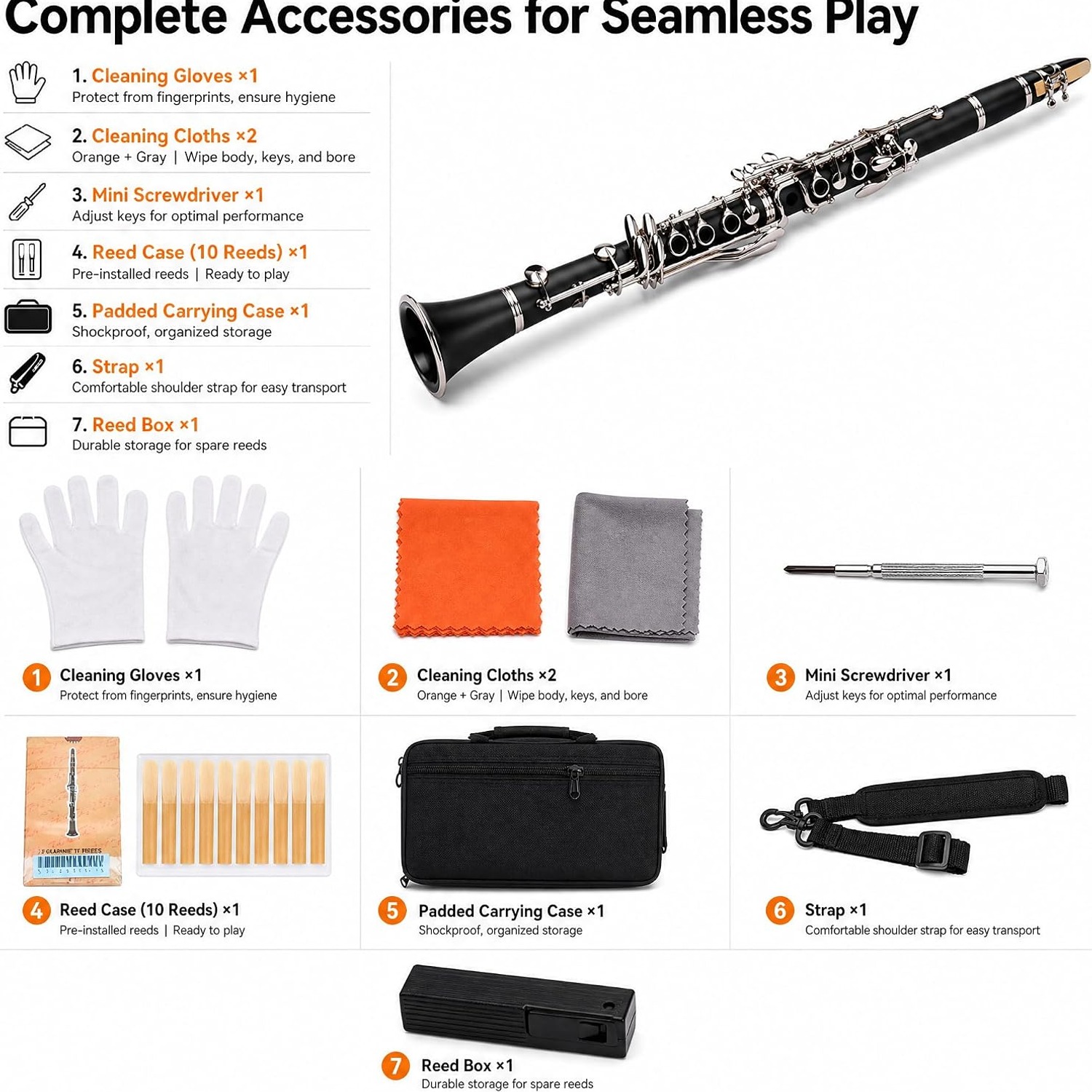 17-Key Bb Clarinet with Case and Starter Accessory Kit: image 7